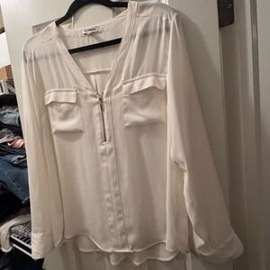 Express Cream Zip-Front Blouse